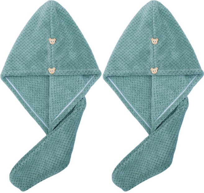 다사닷컴 도톰 드라이 헤어 캡 수건 타올 62 x 25cm, 그린, 2개