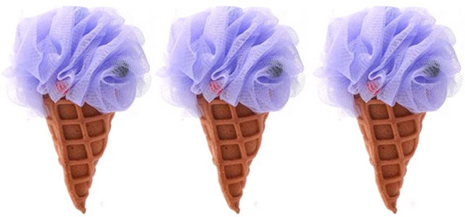 레인보우 아이스크림 무지개 캐릭터 샤워볼, 퍼플 콘 아이스크림, 1개입, 3개
