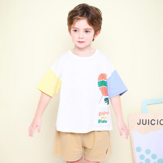 JELISPOON 童款恐龍熱氣球印花撞色T恤套裝