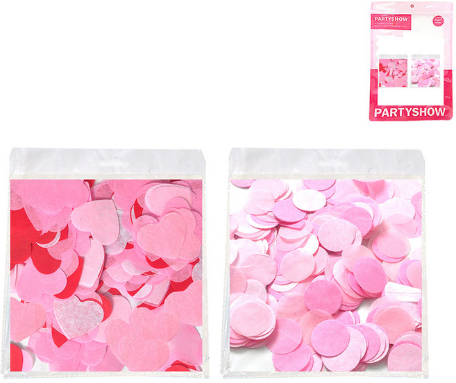 파티쇼 대용량 종이 컨페티 원형 2.5cm 200g + 하트 2.5cm 200g 세트, 핑크패턴(원형), 혼합색상(하트), 1세트