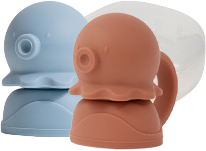 퍼기 유아용 이유식 파우치토퍼 문어캡 2종 + 케이스 세트, 1세트, 블루 + 레드