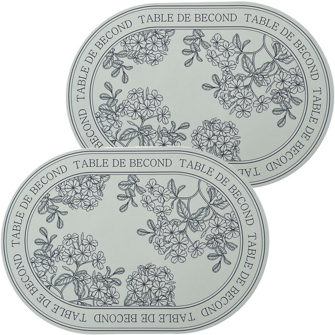 비컨드 실리콘 북유럽 타원 받침 미끄럼방지 방수 테이블 매트, 그레이수국, 43 x 29.5 cm, 2개