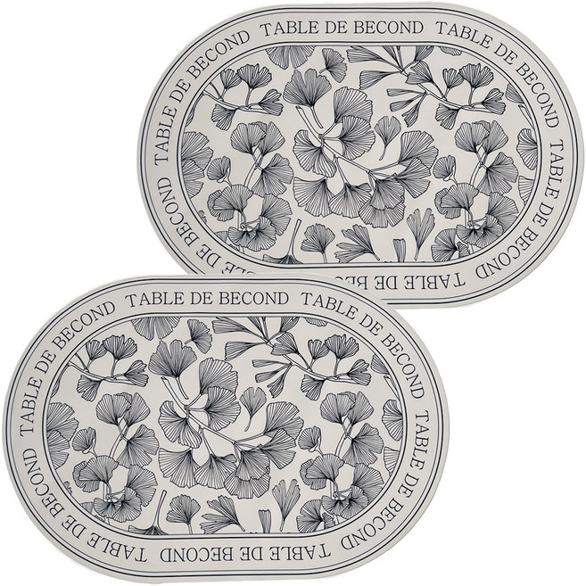 비컨드 실리콘 북유럽 타원 받침 미끄럼방지 방수 테이블 매트, 아이보리은행잎, 43 x 29.5 cm, 2개