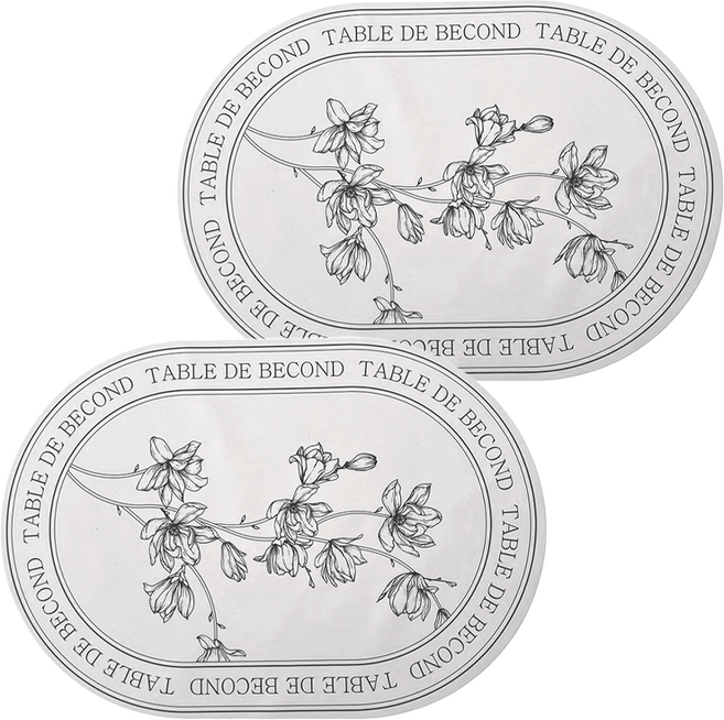 비컨드 실리콘 북유럽 타원 받침 미끄럼방지 방수 식탁 테이블 매트, 그레이목련, 43 x 29.5 cm, 2개