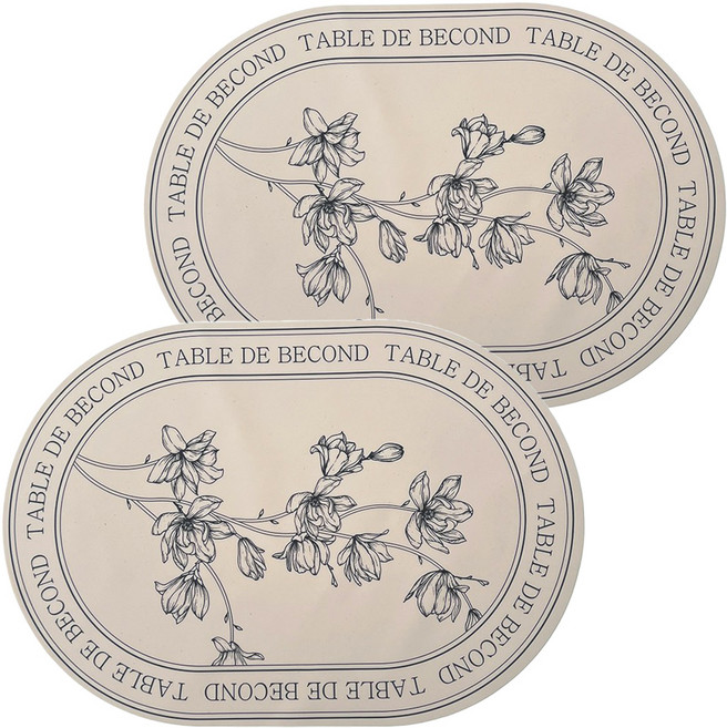 비컨드 실리콘 북유럽 타원 받침 미끄럼방지 방수 테이블 매트, 베이지목련, 43 x 29.5 cm, 2개