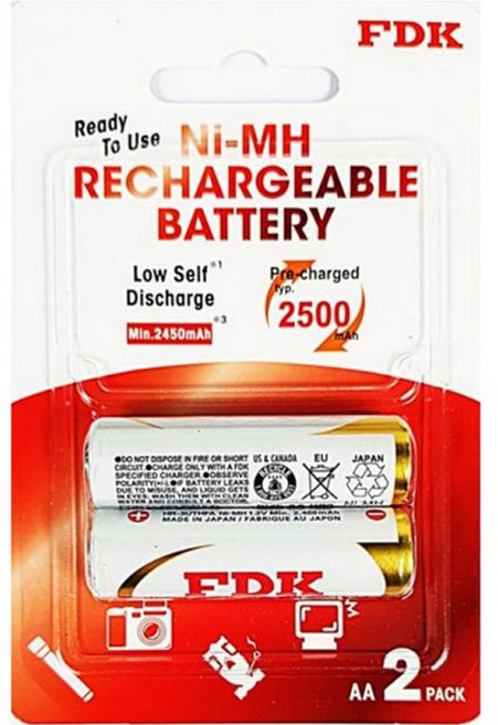 에프디케이 니켈수소 AA충전지 2500mAh, 2개입, 1개