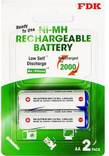 에프디케이 니켈수소 2000mAh AA 충전지, 2개입, 1개