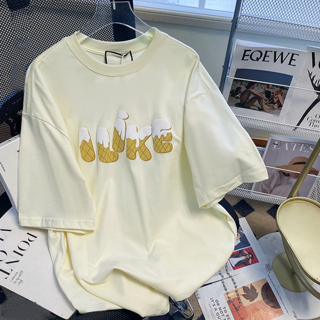 메이첼 여성용 아이스크림 레터링 코튼 100% 티셔츠 02428