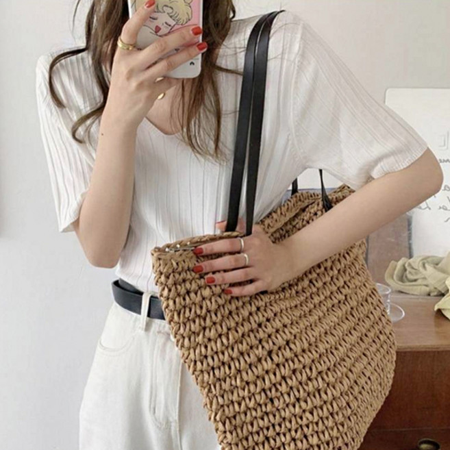 로지 여성용 슬림핏 골지 V넥 반팔 티셔츠