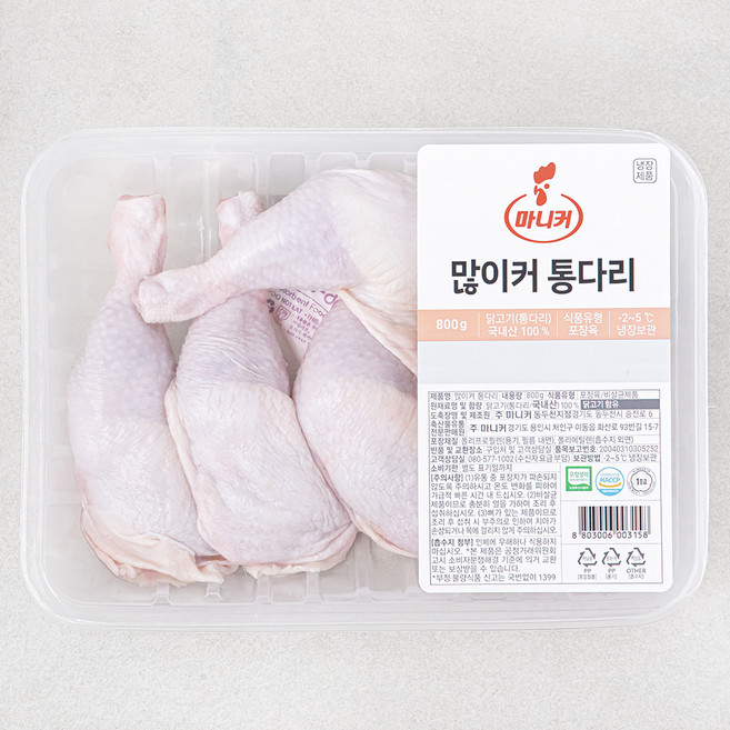 마니커 무항생제 인증 많이커 닭 통다리 (냉장), 800g, 1개