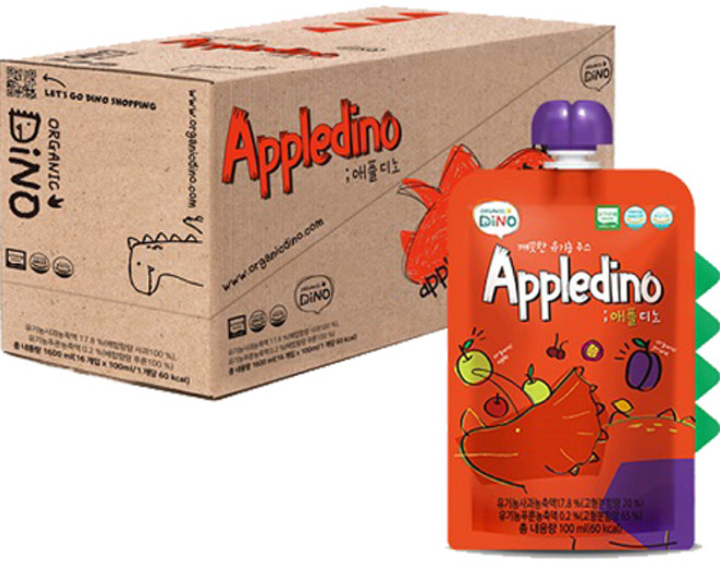 오가닉디노 유기농 과채주스 애플디노, 100ml, 16개