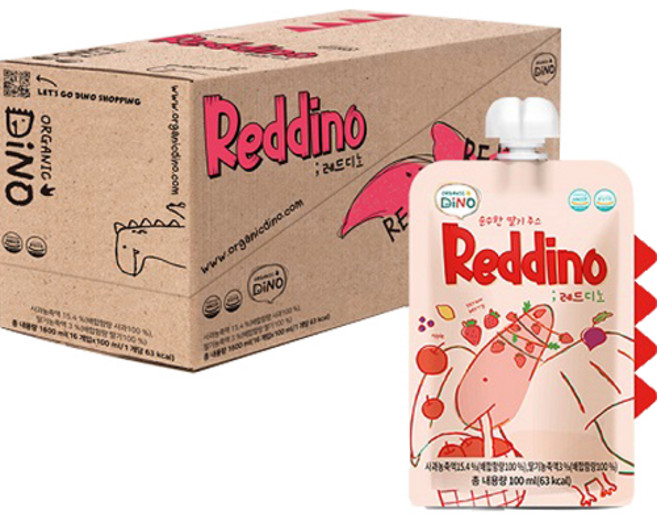 오가닉디노 순수한 과채주스 레드디노, 딸기맛, 16개, 100ml