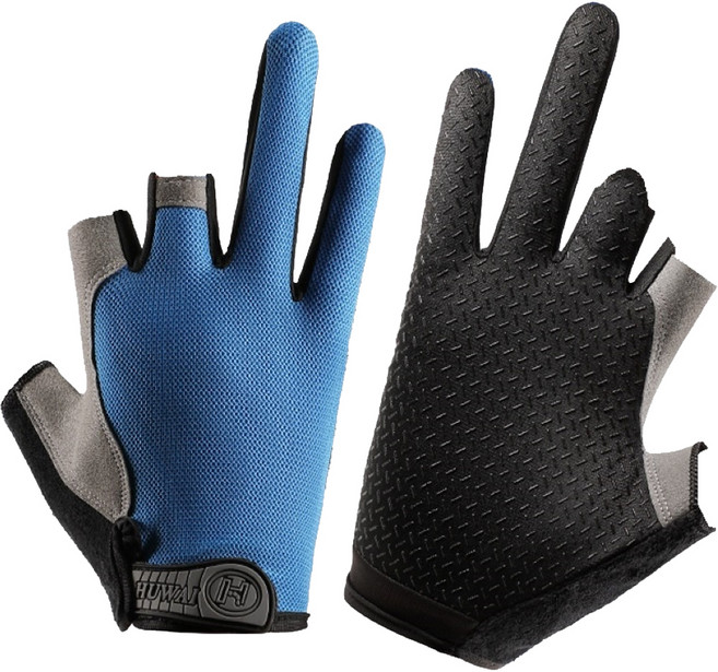 위드웍스 3컷 논슬립 낚시 장갑 양손, 블루, 1개