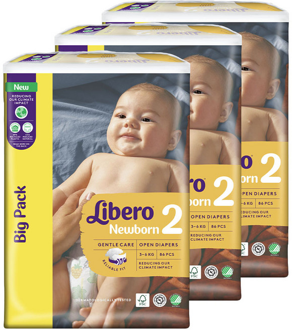 리베로 뉴본 신생아용 밴드형 기저귀 남여공용, 2단계, 258매