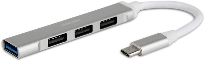유니콘 C타입 4포트 무전원 알루미늄 메탈바디 USB허브 MH-400C, 실버, 1개
