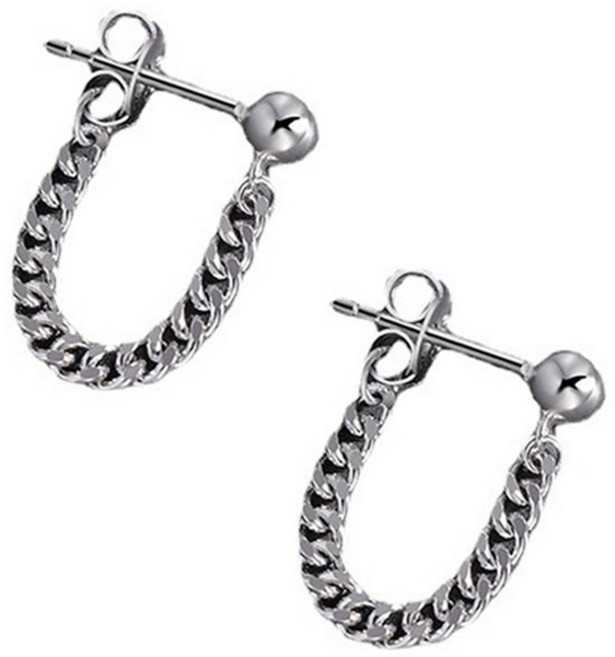 石頭飾品 男士穿刺型鏈條耳環 2入