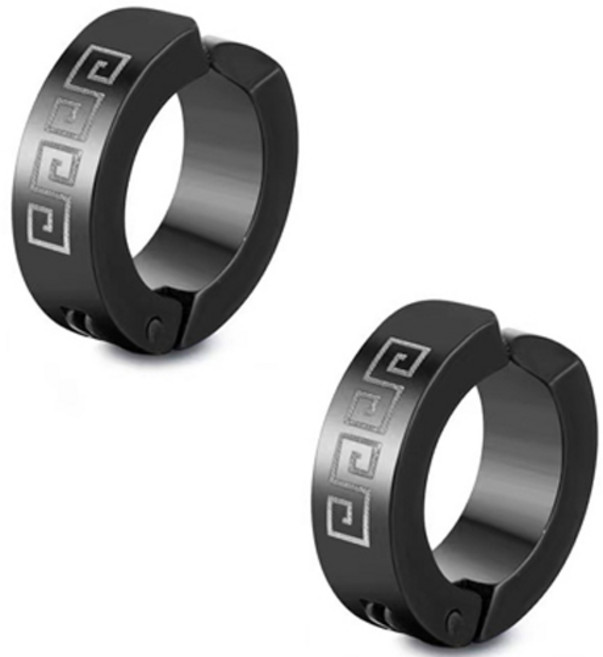 Stone Jewelry 男性鈦金屬圖案環形耳夾 2入
