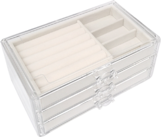오브민 아크릴 벨벳 서랍형 3단 액세서리 보관함, 베이지, 1개