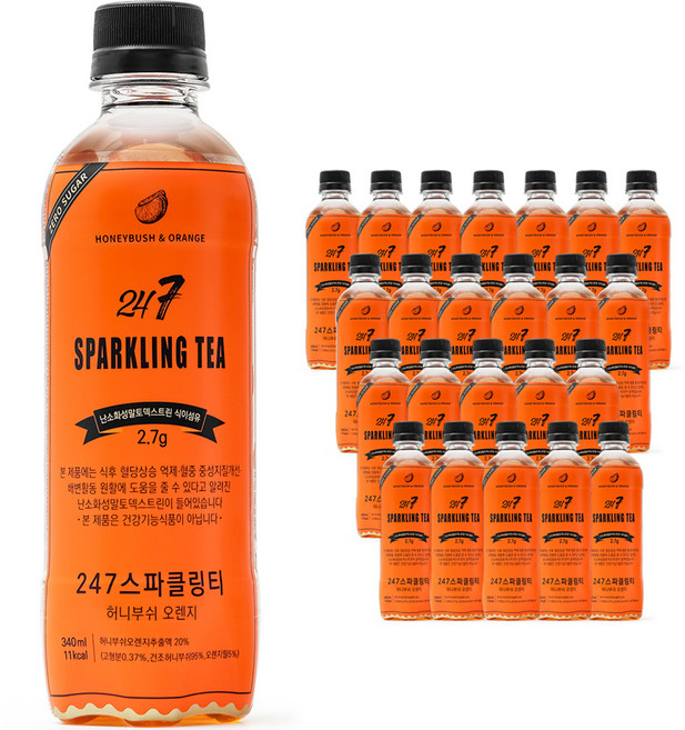 247스파클링티 허니부쉬 오렌지 제로 탄산음료, 340ml, 24개