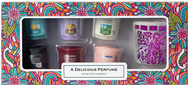 양키캔들 보티브 향초 6종 + 모자이크 캔들 홀더 선물 세트, 바하마브리즈, 블랙체리, 클린코튼, 레몬라벤더, 미드썸머나잇, 핑크샌드, 보라(캔들홀더)