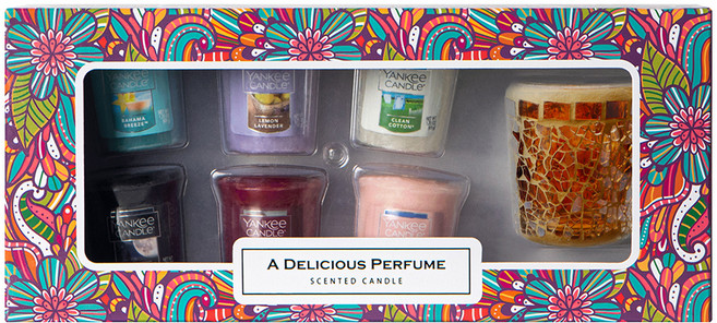 양키캔들 보티브 향초 6종 + 모자이크 캔들 홀더 선물 세트, 바하마브리즈, 블랙체리, 클린코튼, 레몬라벤더, 미드썸머나잇, 핑크샌드, 주황(캔들홀더)