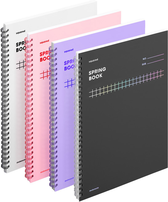 모트모트 스트링북 스퀘어드 노트 4종 세트, white, rose quartz, violet, dark horse, 1세트