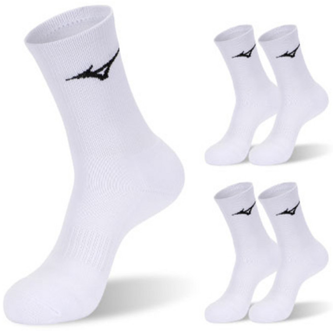 미즈노 남녀공용 컴피트 더블 쿠션 크루 스포츠 양말, 화이트, 5개