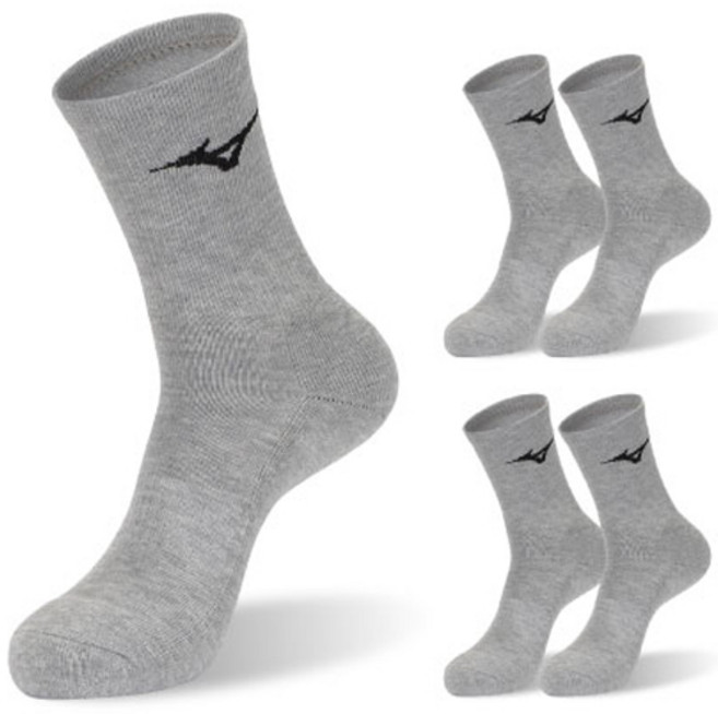 미즈노 컴피트 더블 쿠션 크루 스포츠 양말, 그레이, 5개