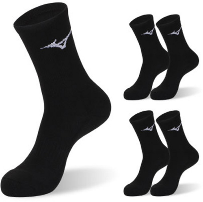 미즈노 컴피트 더블 쿠션 크루 스포츠 양말, 블랙, 5개