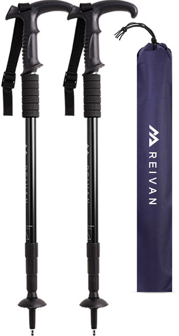 라이반 레디컬 4단 등산스틱 T자형 2p + 가방 세트, 리얼블랙, 1세트