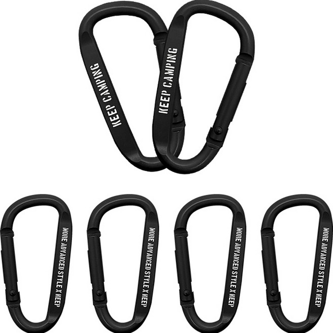 KEEP CAMPING 露營按壓式扣環鋁製D型登山扣 6入, 黑色