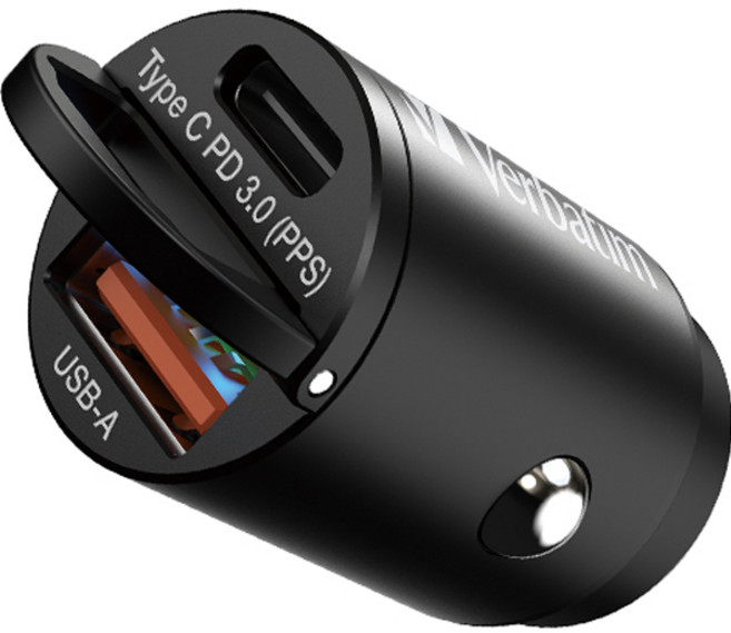 버바팀 C&A 타입 45W PPS 매립 듀얼포트 초미니 고속 차량용 충전기, 블랙, 66884