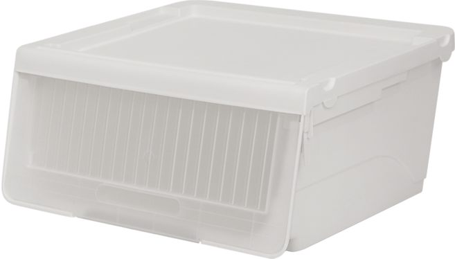 올유리빙 슬라이딩 리빙박스 투명창, 화이트 + 불투명도어, 1개