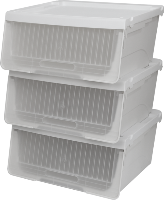 올유리빙 슬라이딩 리빙박스 투명창, 화이트 + 불투명도어, 3개