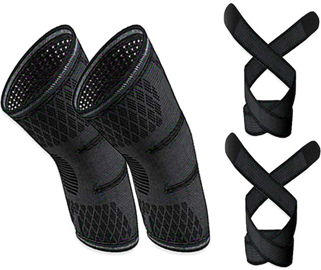 어썸드로우 헬스 등산 피트니스용 무릎 보호대, 2개, 블랙