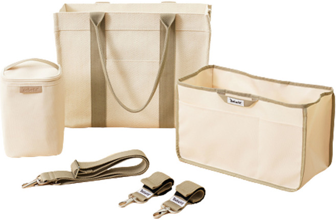 베베핏 토트 앨리 기저귀 가방 + 이너 + 숄더 스트랩 + 보냉백 + 유모차고리 2p 세트, 올리브베이지