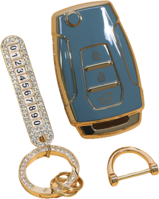 벤오토 쌍용 자동차 스마트키 케이스 세트, 그레이블루, JH-SA3 (쌍용 3버튼)