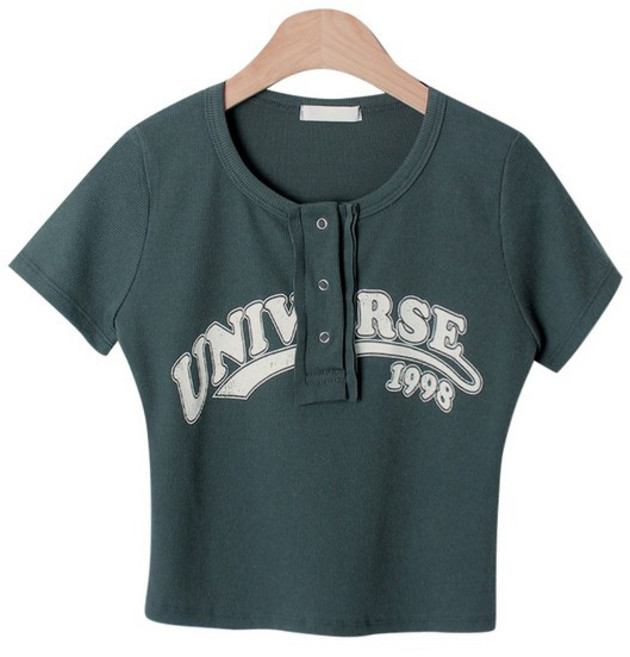 시크블랙 여성용 체미인 라운드넥 또또 나염 크롭 반팔 티셔츠 cpt12538k34