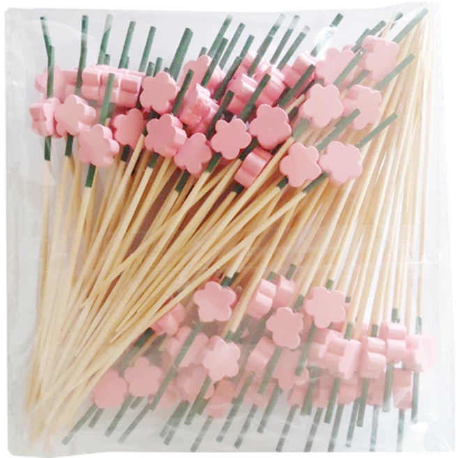 대나무 매화꽃 도시락픽 핑크, 1개, 100개입 - 쿠팡