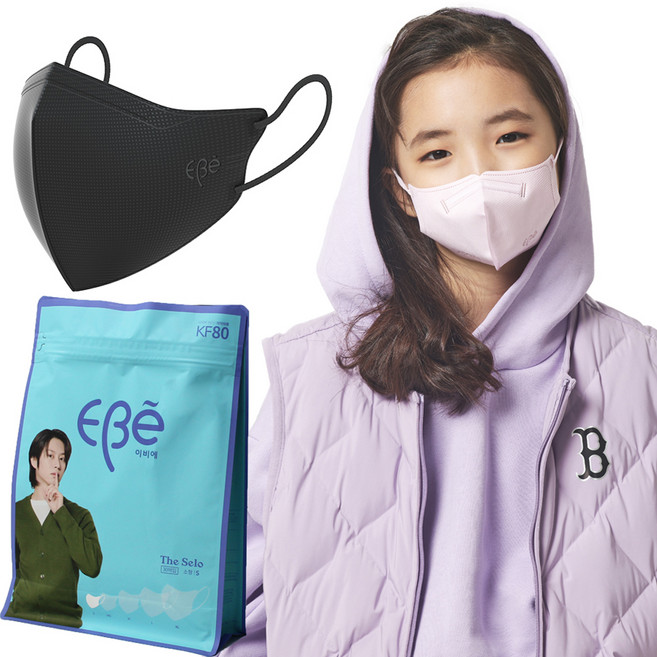 이비에 더세로 마스크 KF80 소형, 30개입, 1개, 블랙