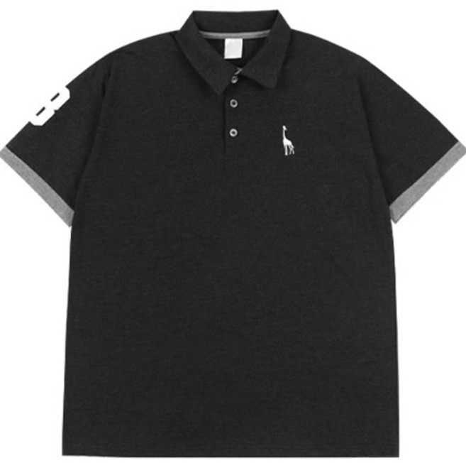 파이브엑스라지 남성용 통기성 빅사이즈 기린 배색 카라 반팔 티셔츠