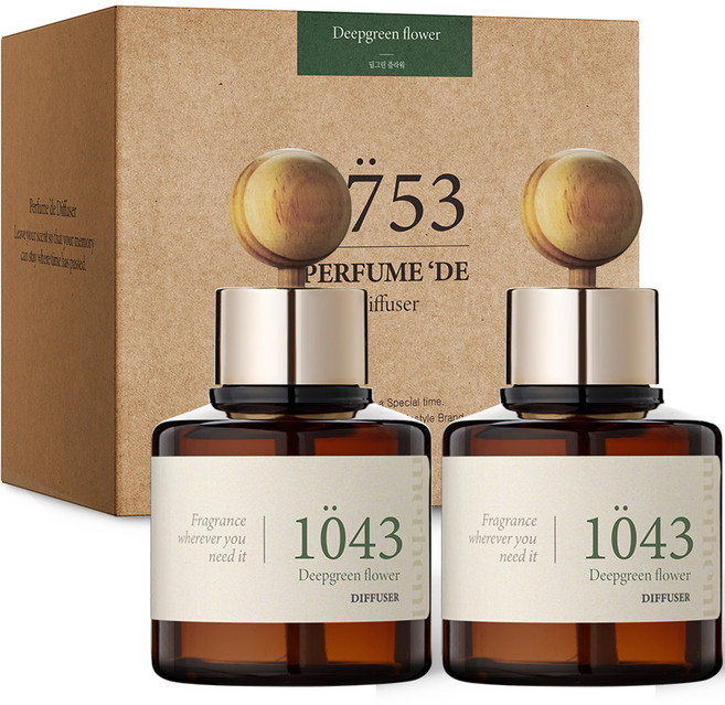 메르헨트 퍼퓸 드 차량용 디퓨저 80ml 본품 2개 + 우드볼 2개 + 부착 스티커, 딥그린플라워, 1세트