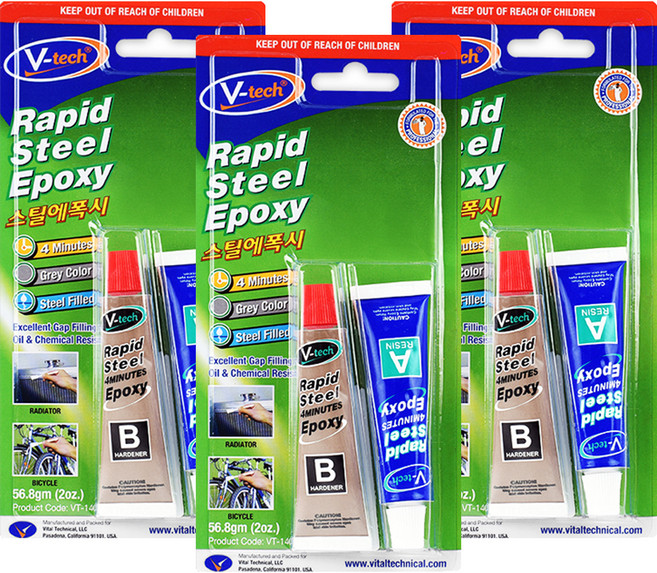 Vtech 금속 접착제 스틸 에폭시, 3개