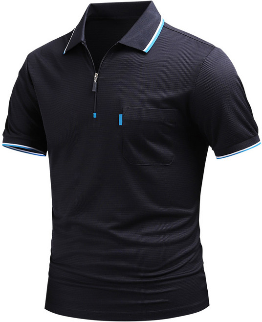 다꾸앙 남성용 메쉬보우 지퍼 반팔 카라 티셔츠 F03K9_tp4954