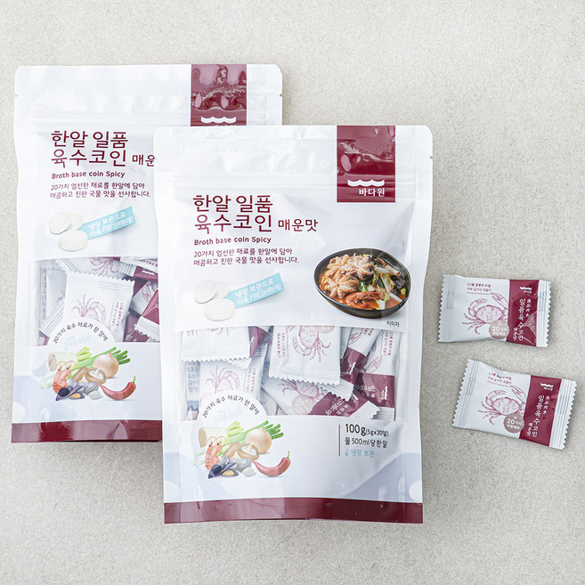 바다원 한알 일품 육수코인 매운맛, 5g, 20개입, 2개