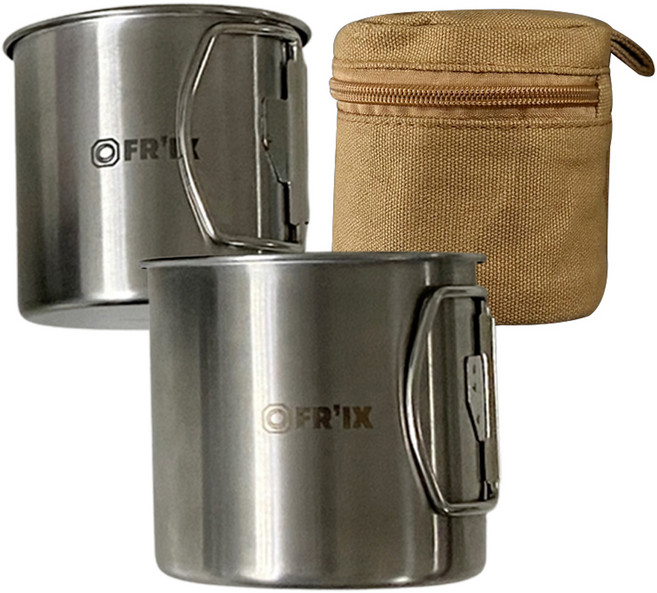 프릭스캠핑 스테인레스 머그 350ml + 260ml 세트 + 파우치, 카라멜 탄(파우치), 1개