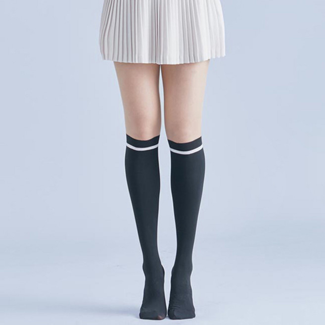 DONATI SOCKS 雙色高爾夫球襪 及膝條紋 40D, 黑色