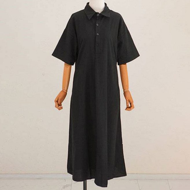 글램공감 더업 토레스 셔츠형 허리끈 반팔 통기성 롱 원피스