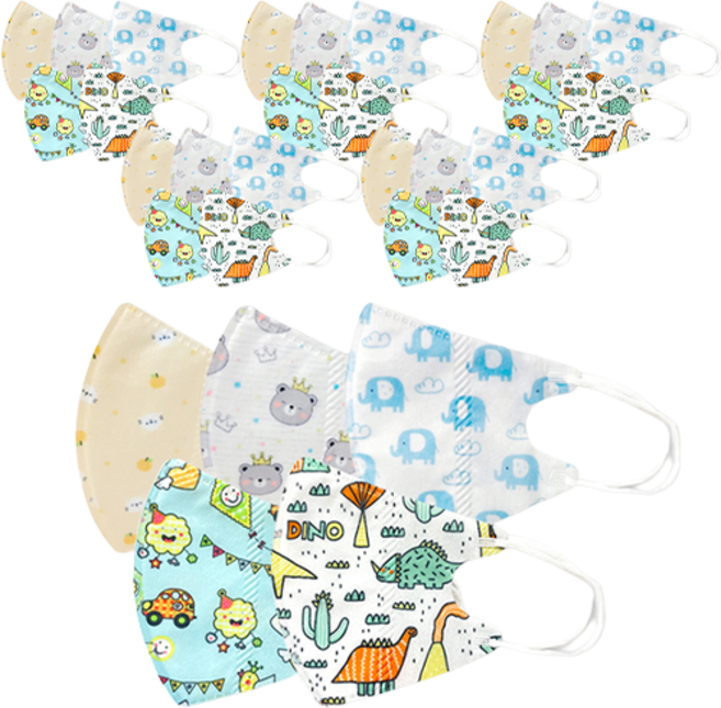 러블리앙즈 유아용 더예쁜 3겹 입체 마스크 5종 x 6p 세트 S 소형, 1세트, 코끼리+왕관곰+오렌지캣+페스티벌+다이노