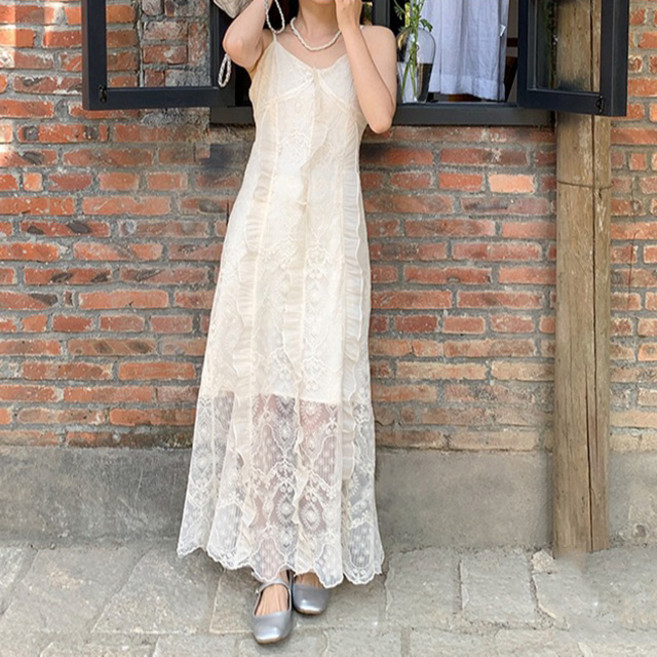 비비에모 복고풍 우아한 솔리드 컬러 레이스 자수 원피스 03536 빅사이즈 포함